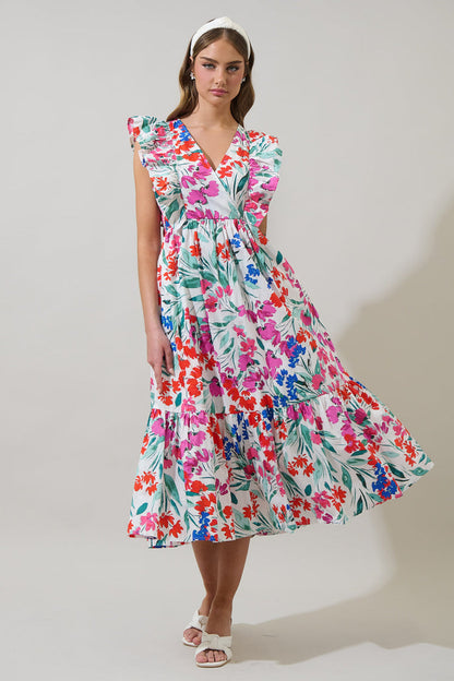 Kivia Blossom Fairness Poplin Surplice Midi Dress