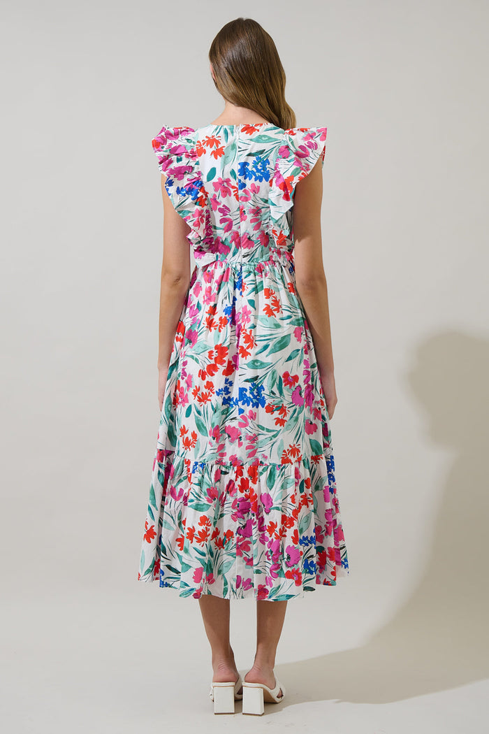 Kivia Blossom Fairness Poplin Surplice Midi Dress