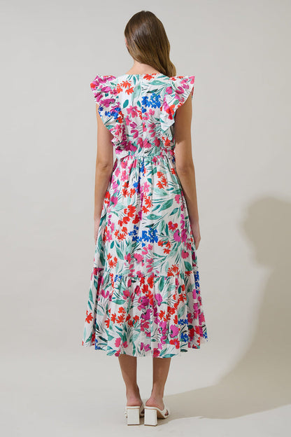 Kivia Blossom Fairness Poplin Surplice Midi Dress