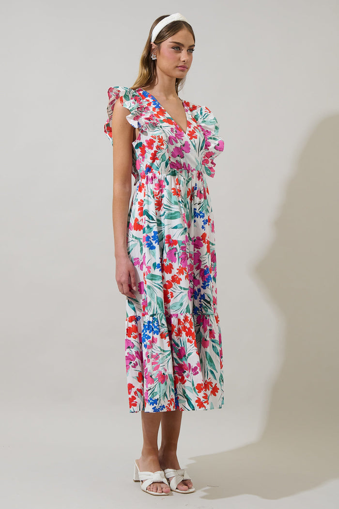 Kivia Blossom Fairness Poplin Surplice Midi Dress