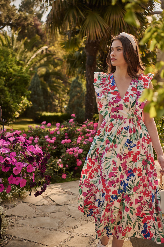 Kivia Blossom Fairness Poplin Surplice Midi Dress