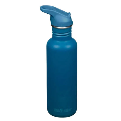 Klean Kanteen Classic Flip Cap Stainless Steel Water Bottles 800ml in Corsair blue colour shown from the side on a white background