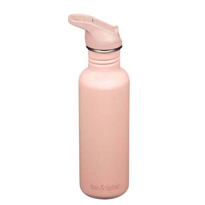 Klean Kanteen Classic Flip Cap Stainless Steel Water Bottles 800ml in Peach Parfait pink colour shown from the side on a white background