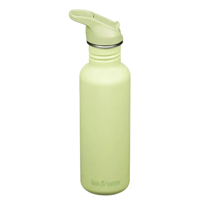Klean Kanteen Classic Flip Cap Stainless Steel Water Bottles 800ml in Shadow Lime Green colour shown from the side on a white background