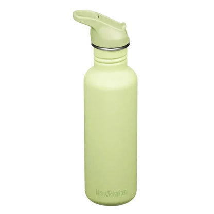 Klean Kanteen Classic Flip Cap Stainless Steel Water Bottles 800ml in Shadow Lime Green colour shown from the side on a white background