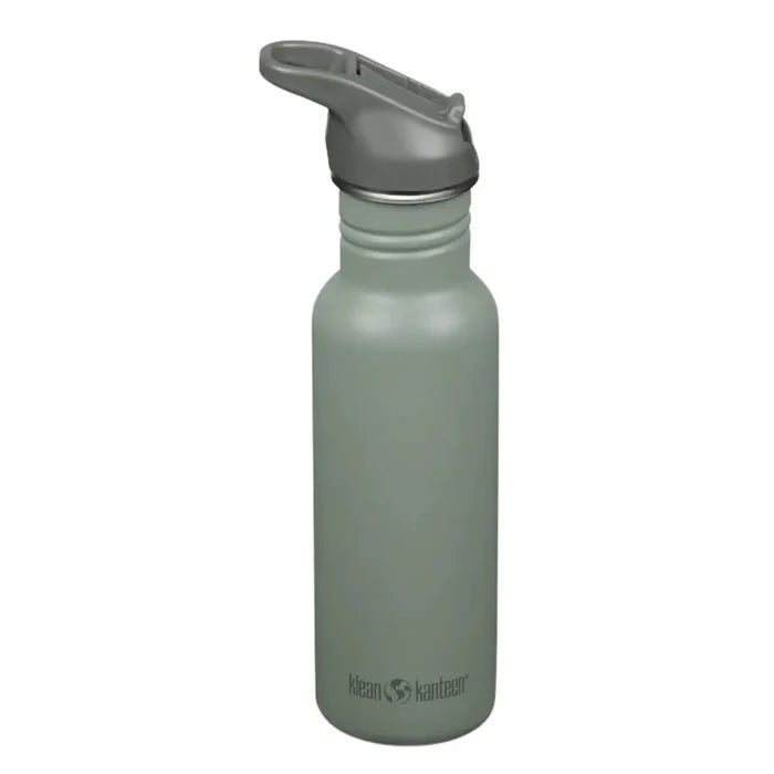 Klean Kanteen Classic Flip Cap Stainless Steel Water Bottles 800ml in Sea Spray green colour shown from the side on a white background