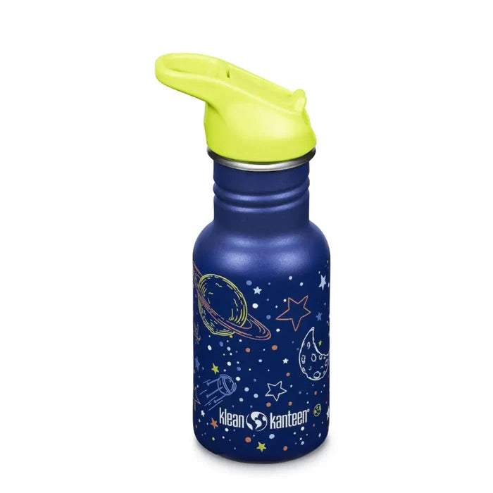 Klean Kanteen Kids Classic Water Bottle Flip Cap 355ml shown from the side in colour Milky Way navy