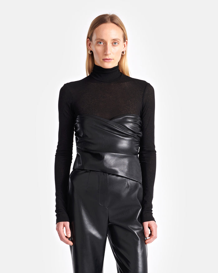 Kynlee - Mixed fabric turtleneck top - Black