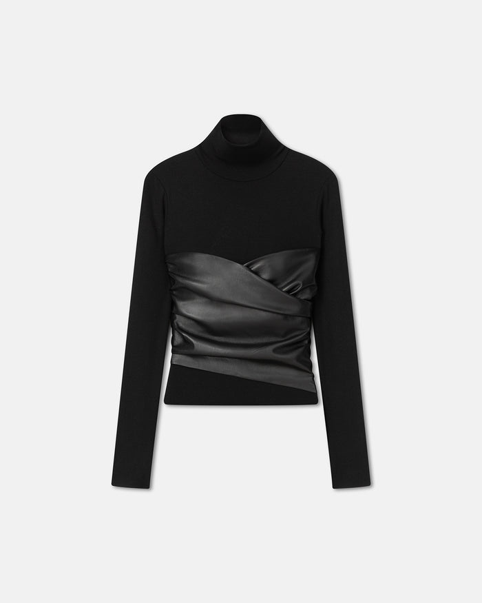 Kynlee - Mixed fabric turtleneck top - Black