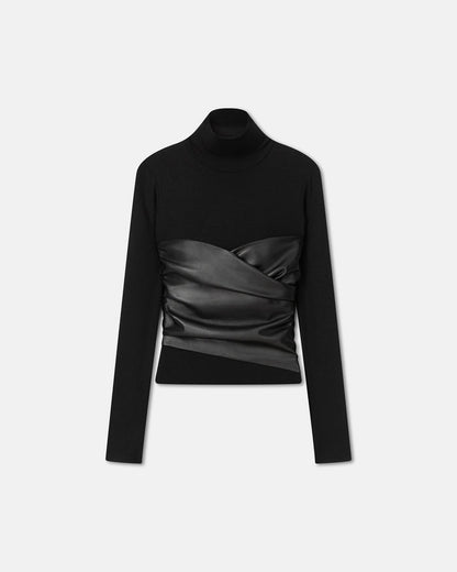 Kynlee - Mixed fabric turtleneck top - Black