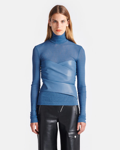 Kynlee - Mixed fabric turtleneck top - Blue