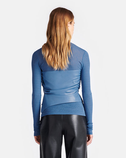 Kynlee - Mixed fabric turtleneck top - Blue