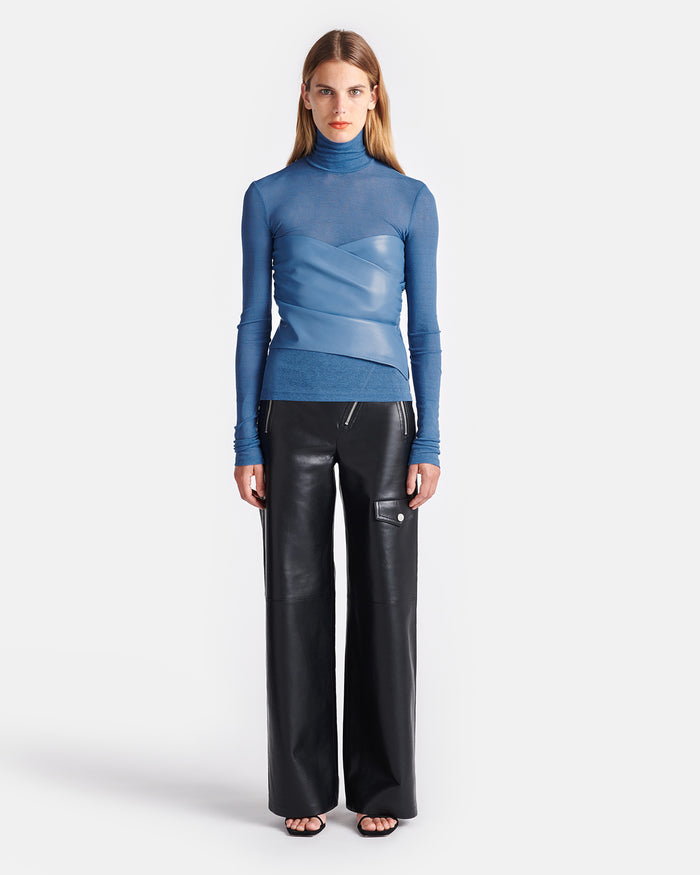 Kynlee - Mixed fabric turtleneck top - Blue