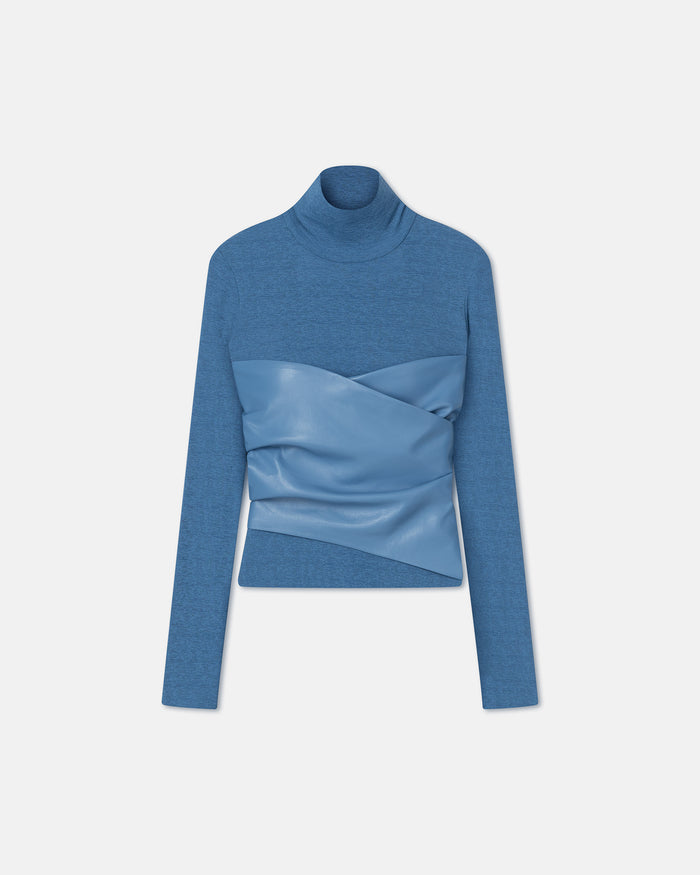 Kynlee - Mixed fabric turtleneck top - Blue