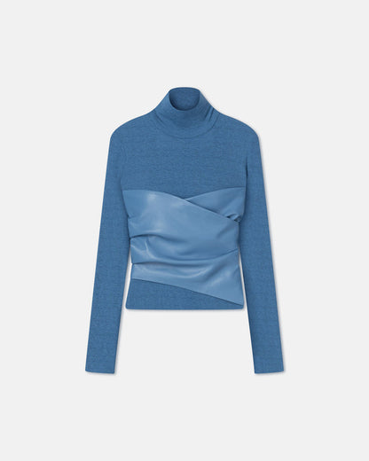 Kynlee - Mixed fabric turtleneck top - Blue
