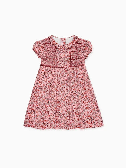 La Coqueta Scarlett Hand Smocked Fish in Pink Bird Floral