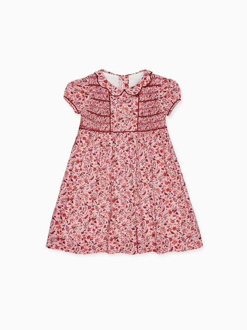 La Coqueta Scarlett Hand Smocked Fish in Pink Bird Floral