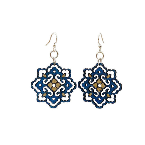 Lace flower earrings with fine open cut-out detail, eco-friendly jewelry made in USA
