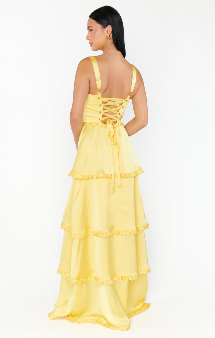 Lady Corset Dress ~ Yellow Luxe Satin