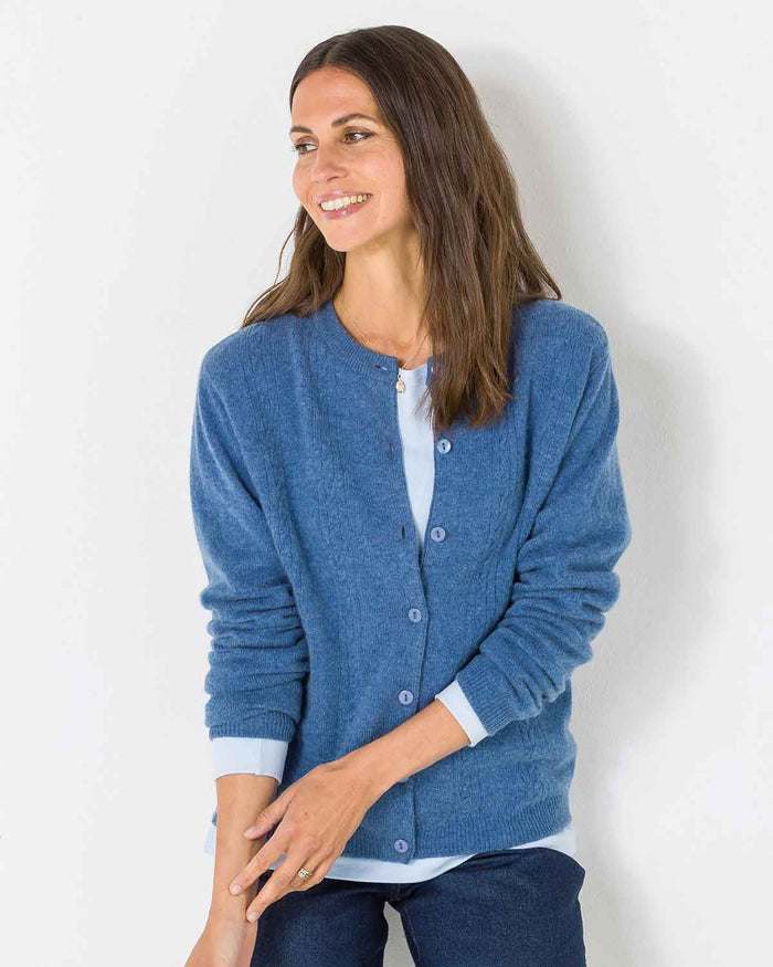 Lambswool Cable Cardigan - Blueberry - The Classic Boutique