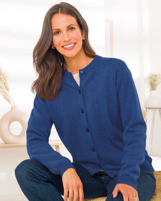 Lambswool Cable Cardigan - Cobalt - The Classic Boutique
