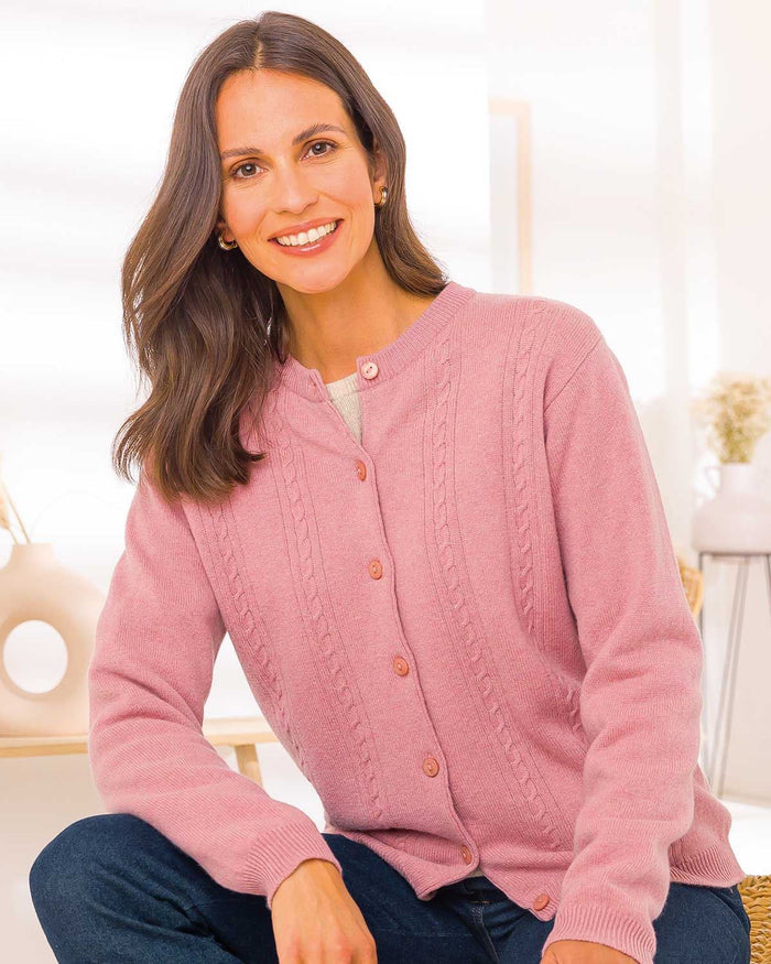 Lambswool Cable Cardigan - Dusky Rose - The Classic Boutique