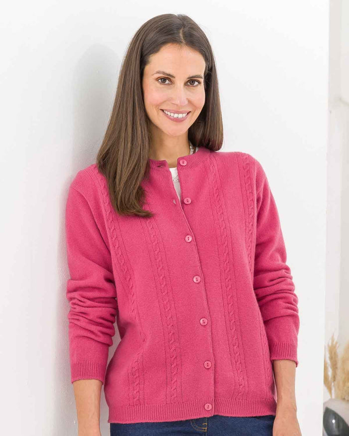 Lambswool Cable Cardigan - Flamingo - The Classic Boutique