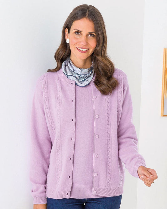 Lambswool Cable Cardigan - Pale Lilac - The Classic Boutique