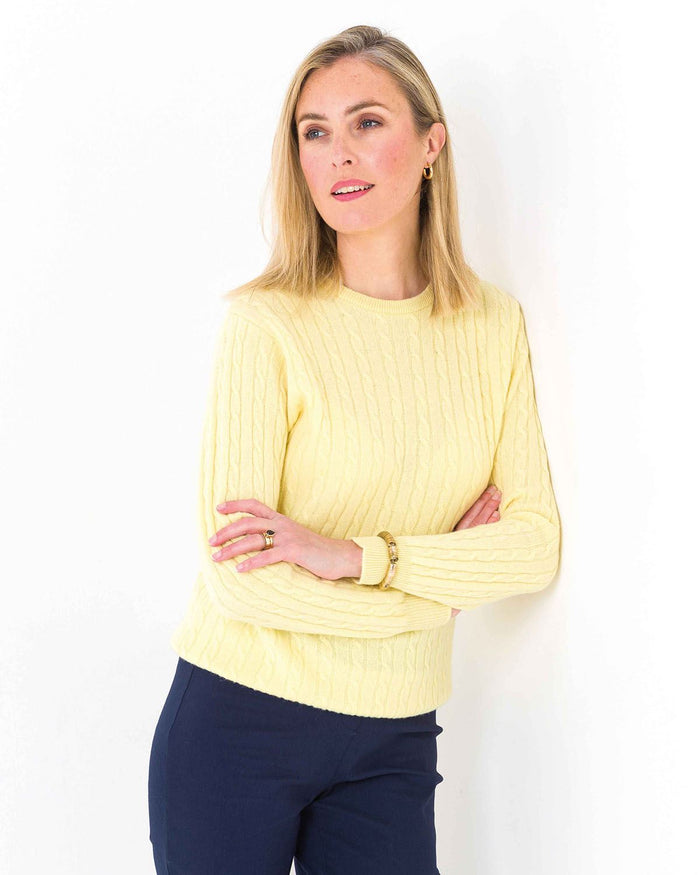 Lambswool Cable Crew Neck Jumper - Buttermilk - The Classic Boutique