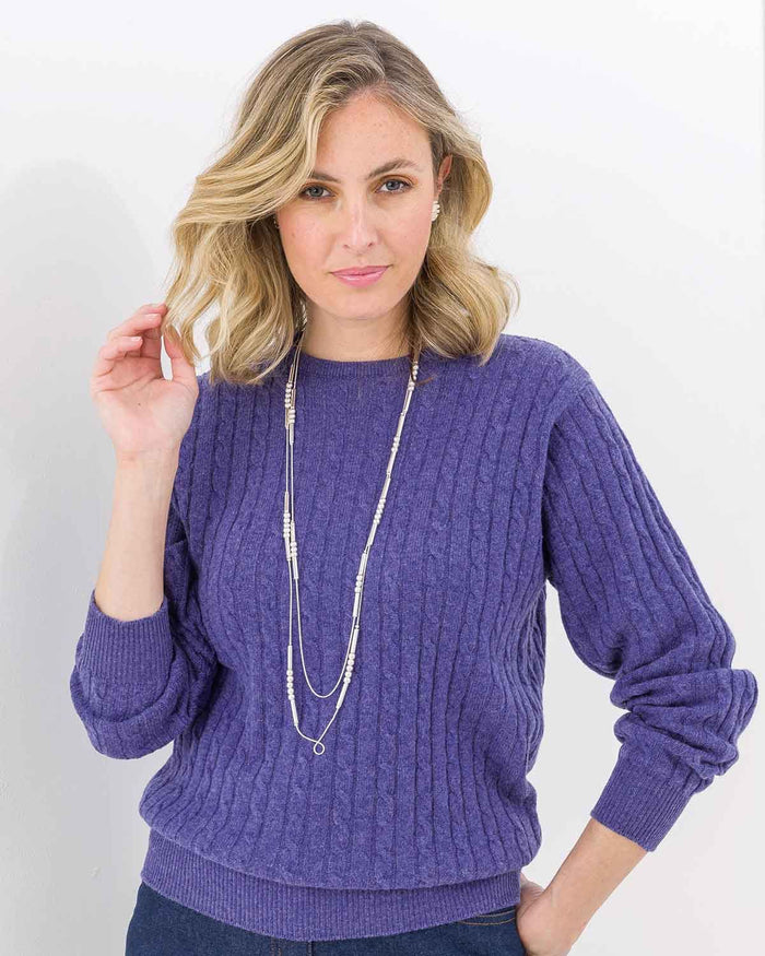 Lambswool Cable Crew Neck Jumper - Crocus - The Classic Boutique