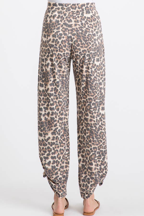 Leopard Print Lightweight Split Side Ankle Tie Pants