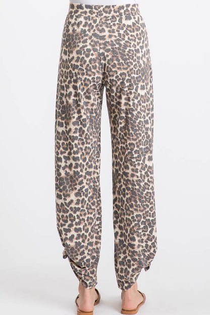 Leopard Print Lightweight Split Side Ankle Tie Pants