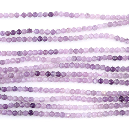 This is a Dakota Stones 3mm Lepidolite Banded Gemstone strand with faceted round beads in 15-16 inch strand.