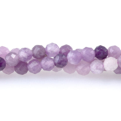 This is a Dakota Stones 3mm Lepidolite Banded Gemstone strand with faceted round beads in 15-16 inch strand.