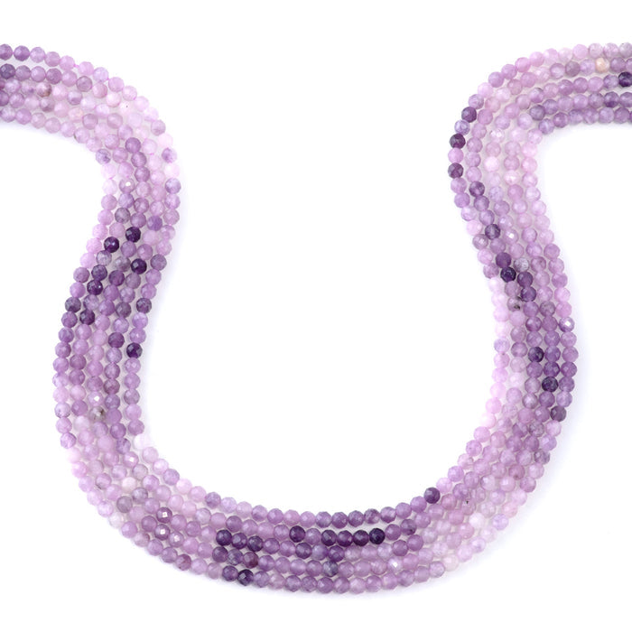 This is a Dakota Stones 3mm Lepidolite Banded Gemstone strand with faceted round beads in 15-16 inch strand.