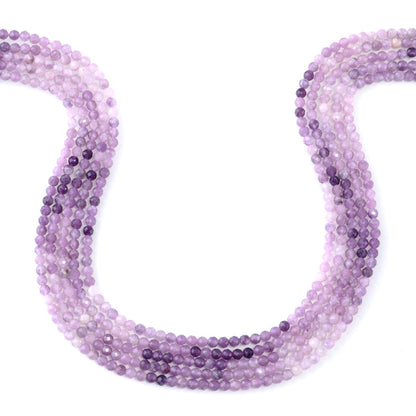 This is a Dakota Stones 3mm Lepidolite Banded Gemstone strand with faceted round beads in 15-16 inch strand.