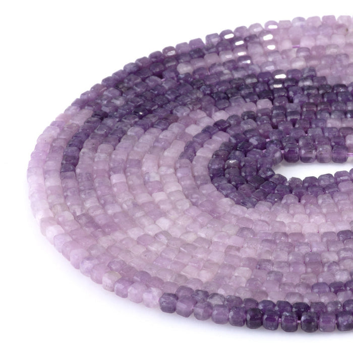This is a Dakota Stones 3mm Lepidolite Banded Gemstone strand with A grade table-cut cube beads in 15-16 inch strand.