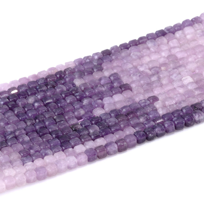 This is a Dakota Stones 3mm Lepidolite Banded Gemstone strand with A grade table-cut cube beads in 15-16 inch strand.