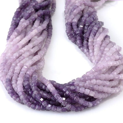 This is a Dakota Stones 3mm Lepidolite Banded Gemstone strand with A grade table-cut cube beads in 15-16 inch strand.