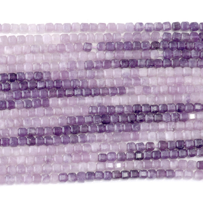 This is a Dakota Stones 3mm Lepidolite Banded Gemstone strand with A grade table-cut cube beads in 15-16 inch strand.