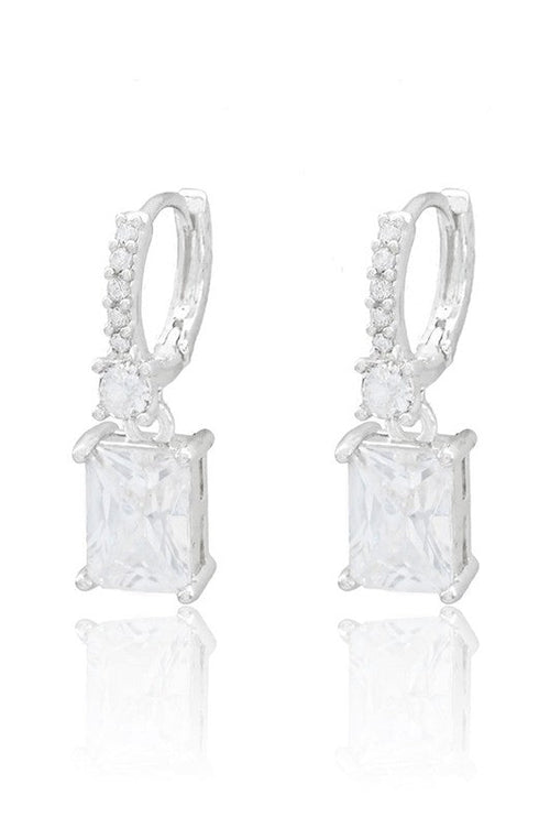 Let The Ball Drop Sparkling Square CZ Earrings-Silver-Cute-Trendy-Shop-Womens-Boutique-Clothing-Store