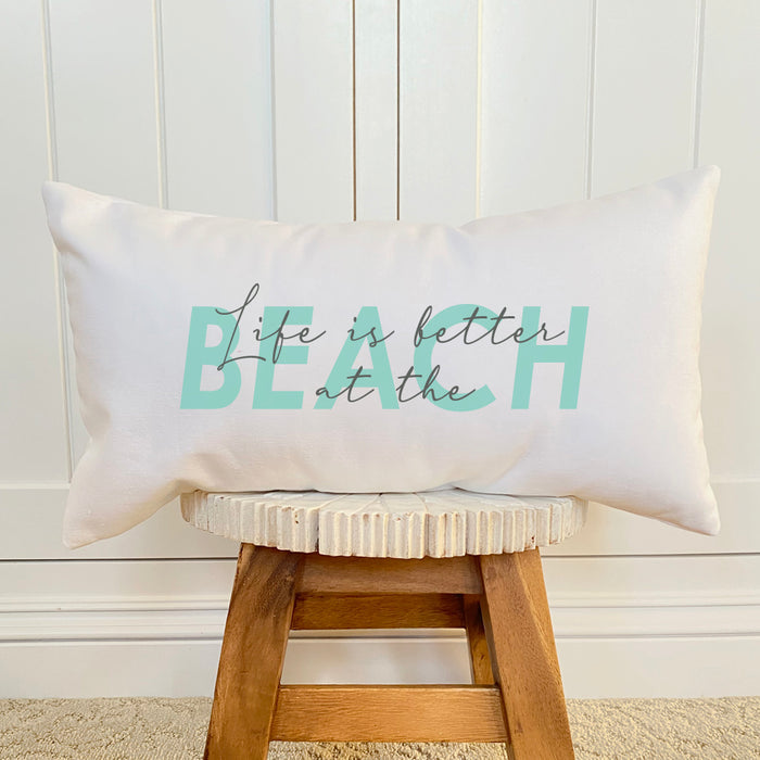 Life is Better at the Beach (Script Overlay) - Rectangular Canvas Pillow