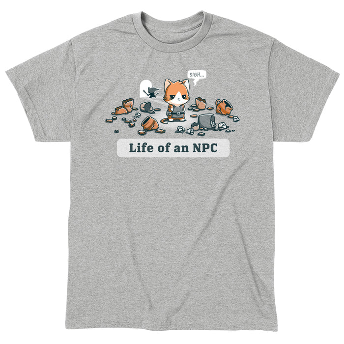 Classic Cotton T-shirt_TeeTurtle Life Of An NPC heather gray t-shirt featuring a sad cat dressed as an NPC.
