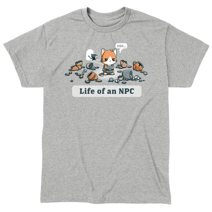 Classic Cotton T-shirt_TeeTurtle Life Of An NPC heather gray t-shirt featuring a sad cat dressed as an NPC.