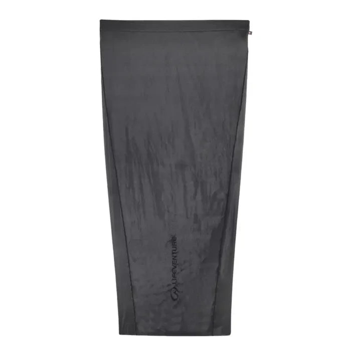 Lifeventure Silk Blend Sleeping Bag Liner in mummy ahape laid out flat on a white background