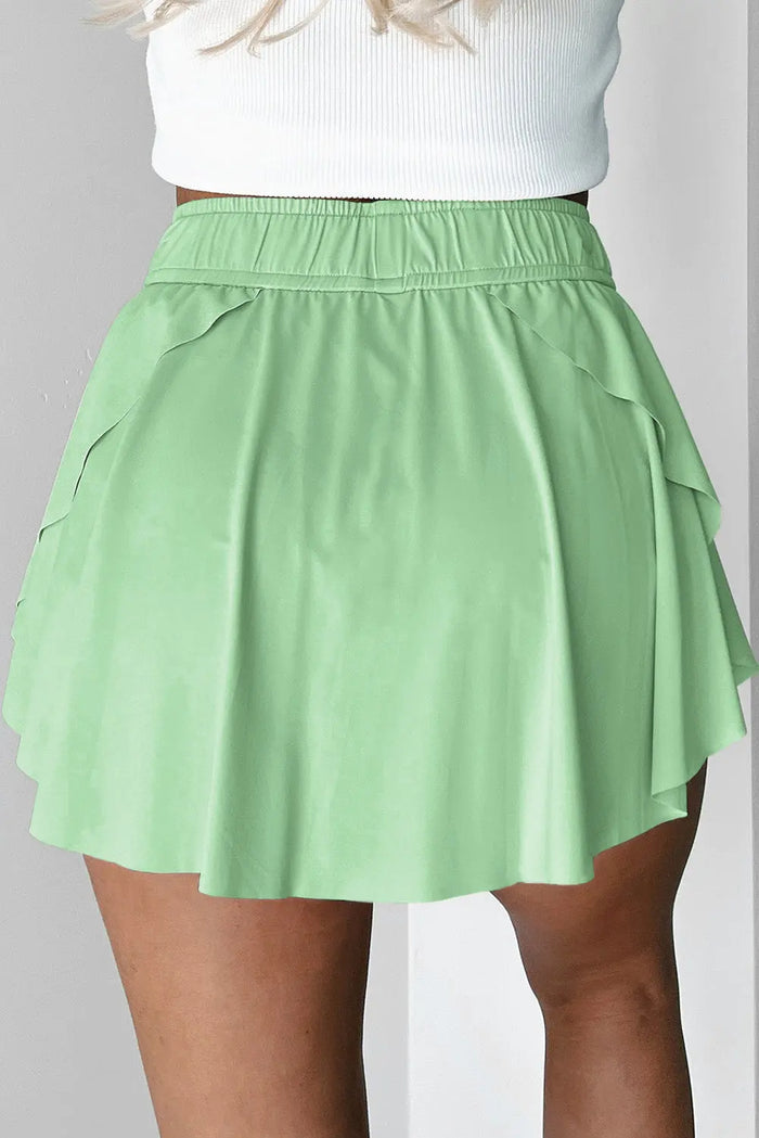 Light Green Drawstring High Waist Lined Tennis Skorts - Skirts/Skort