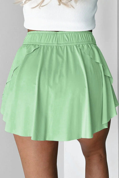 Light Green Drawstring High Waist Lined Tennis Skorts - Skirts/Skort