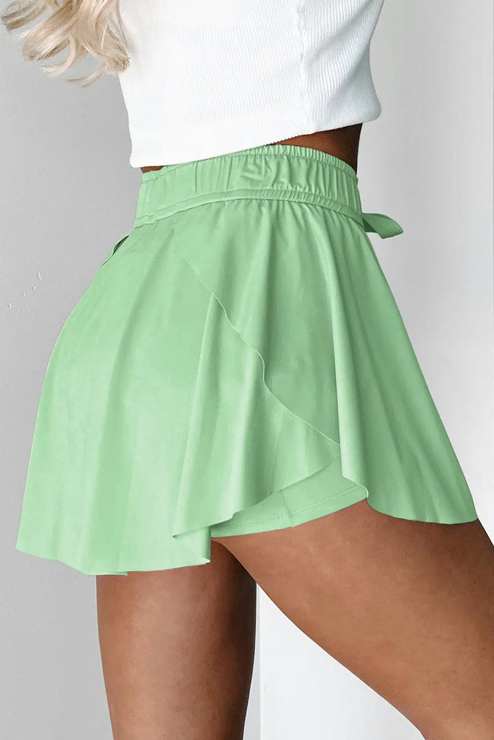 Light Green Drawstring High Waist Lined Tennis Skorts - Skirts/Skort