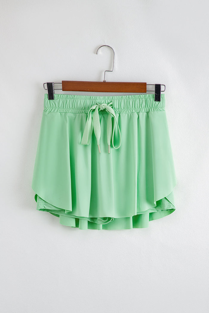 Light Green Drawstring High Waist Lined Tennis Skorts - Skirts/Skort