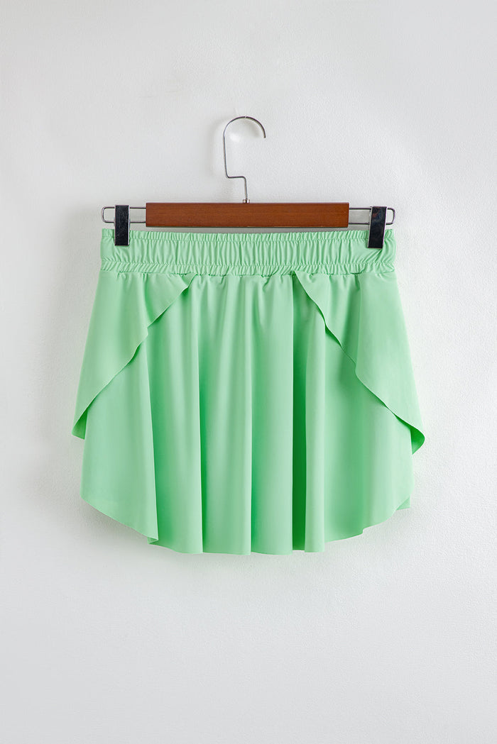 Light Green Drawstring High Waist Lined Tennis Skorts - Skirts/Skort